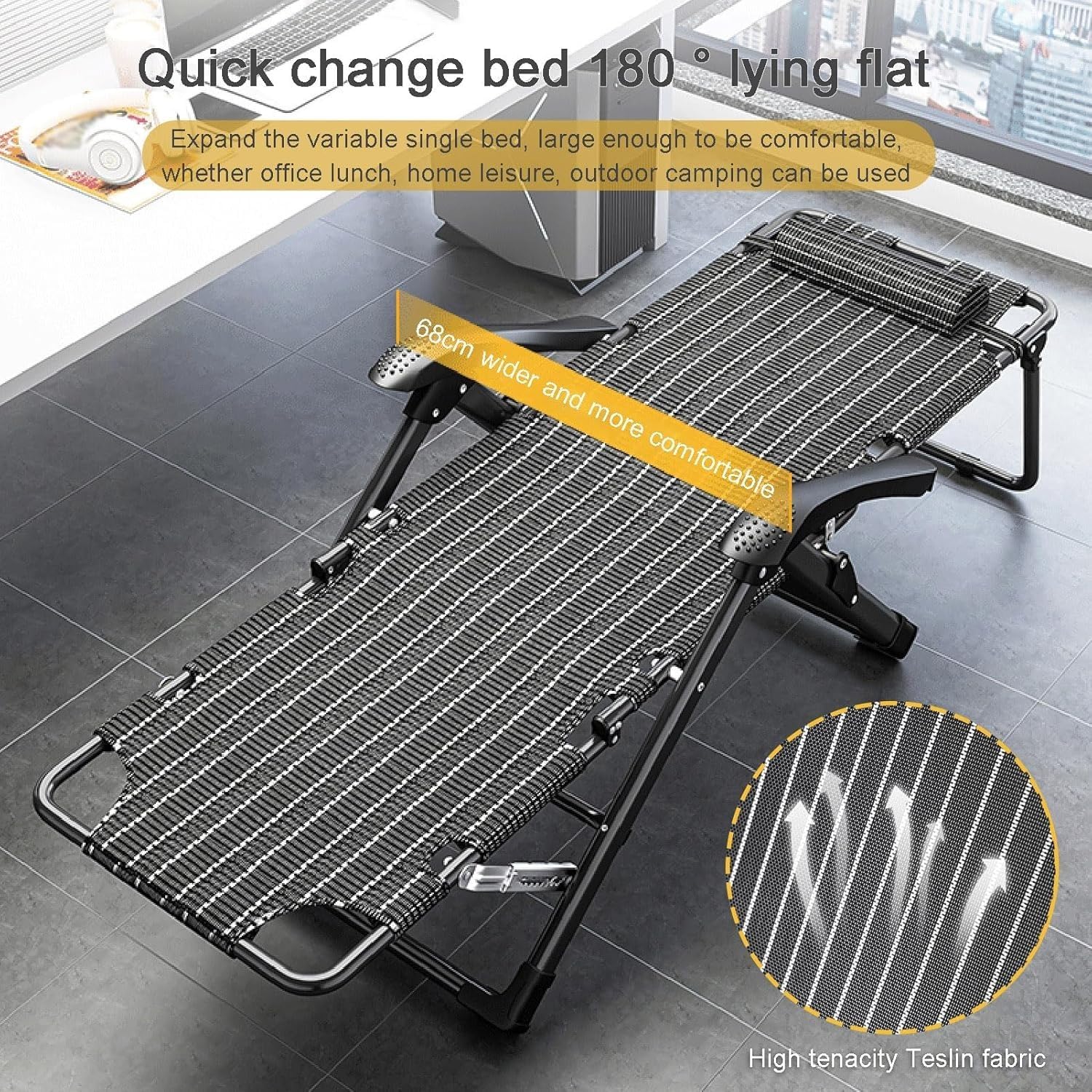 Gravity Indoor Outdoor Chair, Folding Reclining Lounge with Removable Gray Cushion and Headrest,