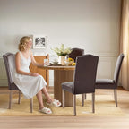Upholstered Dining Chair Modern Stylish Parsons Kitchen Diner High Back with Silver Nailhead Trim & Wood Legs, Set of 6, PU Leather Dark Brown