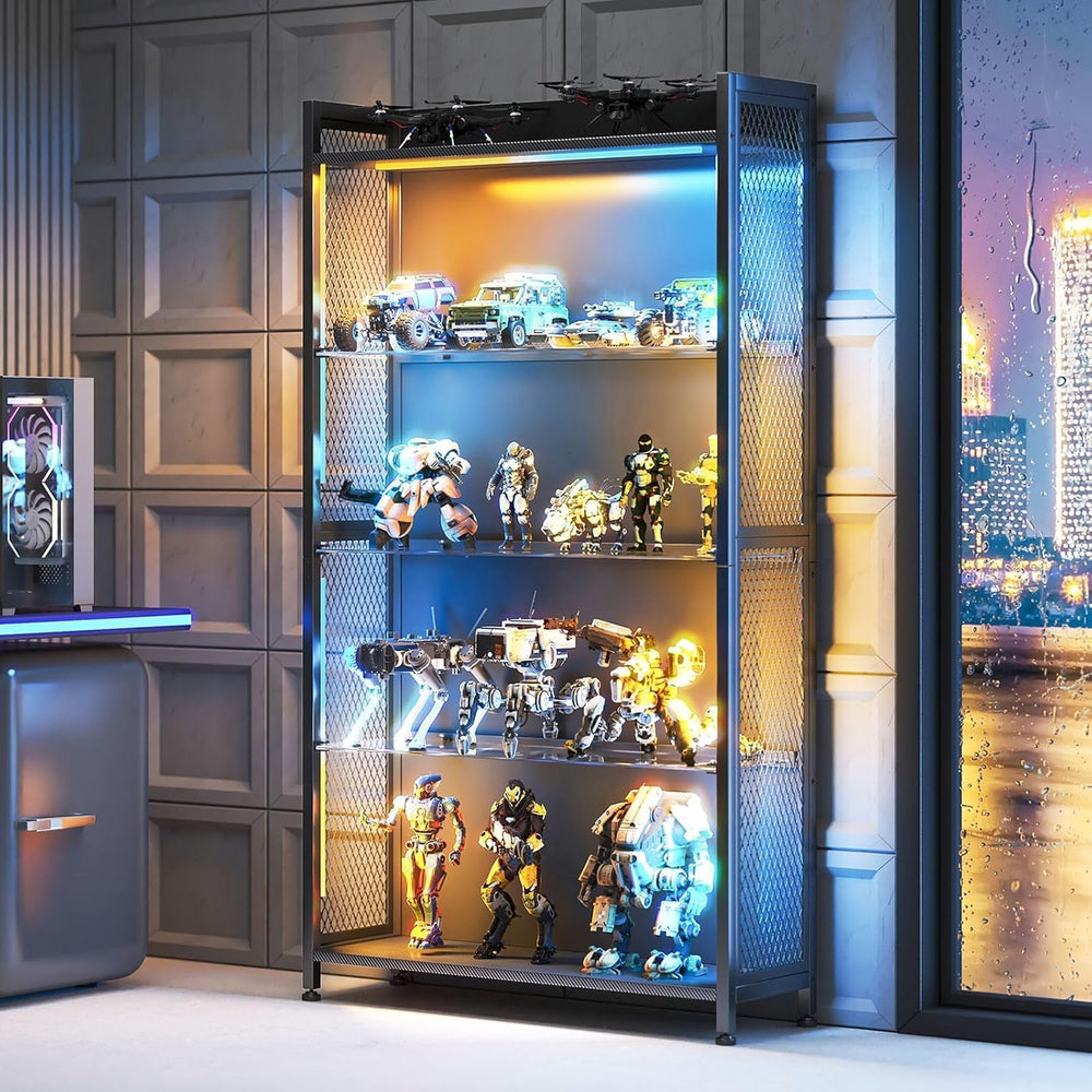 AODK Display Case with Glass Shelves & RGB Lights, 4-Tier Display Cabinet