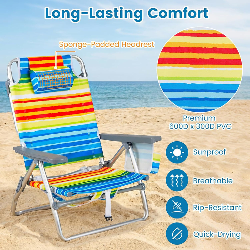 Goplus Beach Chair, Folding Backpack Beach Chairs for Adults w/Adjustable Pos...