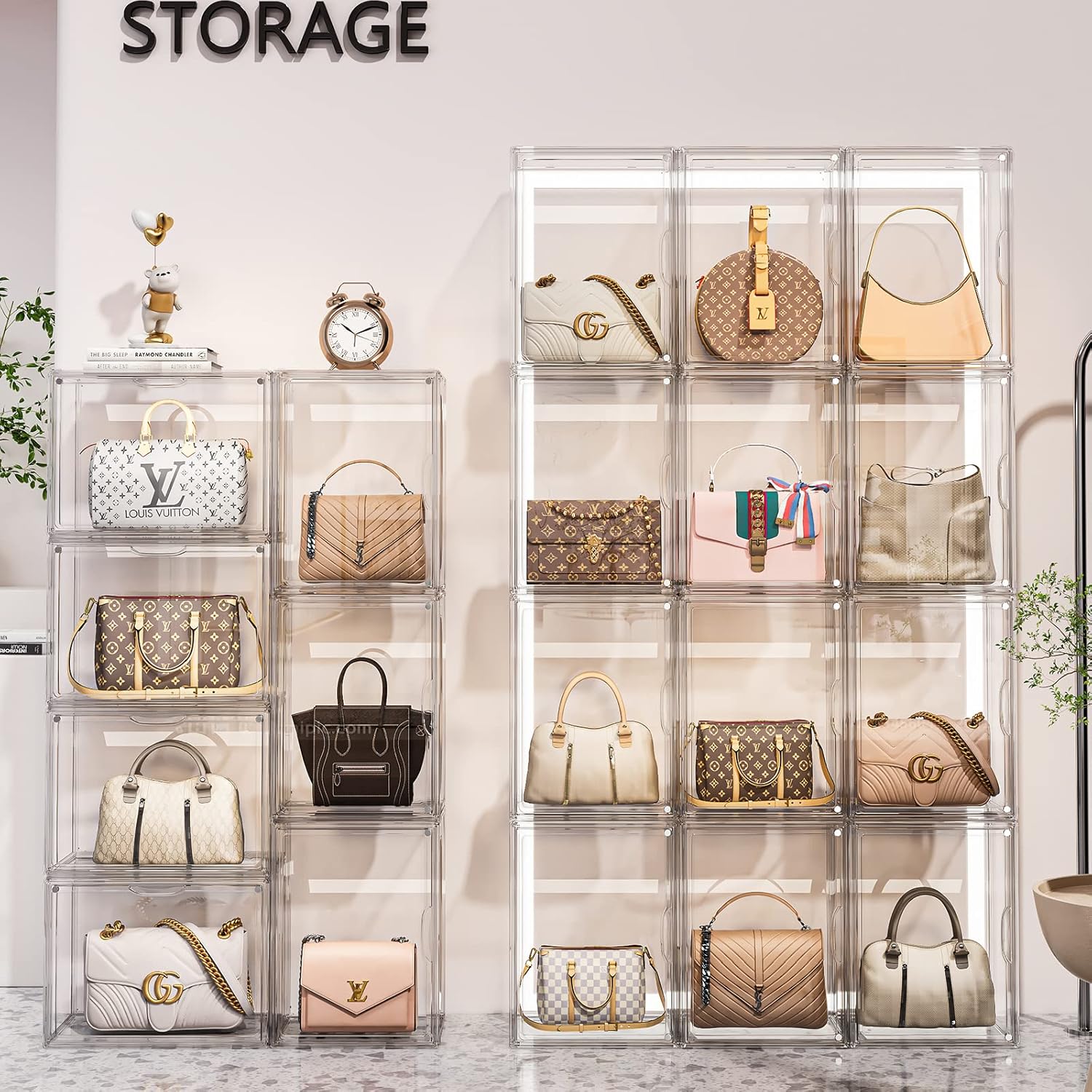 Purse Organizer for Closet, Handbag Storage, Clear Acrylic Display Case for Collectibles, Stackable Storage Bins with Magnetic Lid for Figures, Doll, Bag, XX-Large
