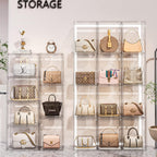 Purse Organizer for Closet, 3 Pack Handbag Storage Organizer, Clear Acrylic Display Case for Collectibles, Stackable Bag Organizer with Magnetic Door for Wallet, Clutch, Figure, Toys