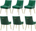 Velvet Dining Chairs Set of 6 Gold Legs,Upholstered Velvet Accent Chairs, Pleated Back Design & Gold Pull Handle, Mid Century Modern Chairs for Dining/Kitchen/Living Room,Green