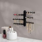 6-Tier Hanging Wall Jewelry Organizer, Earring, Necklace, Ring Holder-Black | Large Capacity with 120 Earring Holes, Rotating Branches, Includes 3M Command Strips, Bracelet, Ring & Necklace Storage