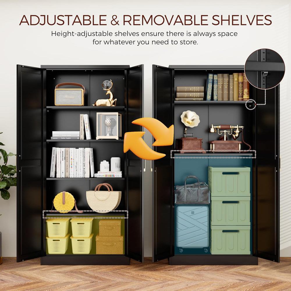 71" Tall Metal Pantry Cabinet, Black Kitchen Pantry Storage Cabinet with...