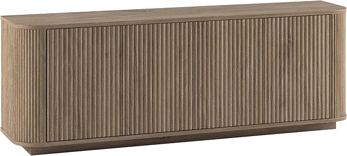 Henn&Hart Fluted TV Stand for TVs up to 75" with 2 Storage Cabinets with an Adjustable Shelf for Living Room, Family Room, or Office, Weathered Gray