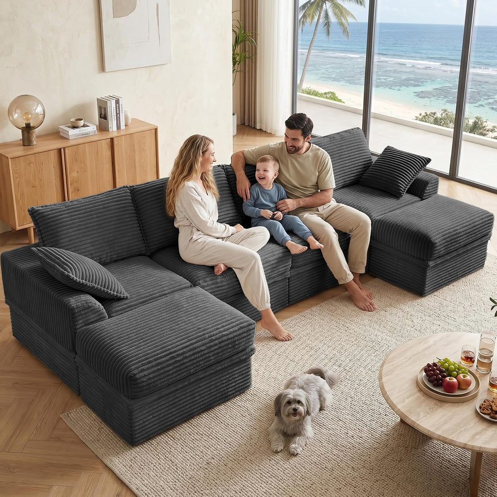 142" Upgraded Couch with Storage, Modular Sectional Couches for Living R...