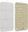 Hanging Jewelry Organizer Storage, 40 Pockets 36 Hooks Necklace Earring Bracelet Ring Organizer, Double - Sided Design, White and Beige