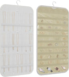 Hanging Jewelry Organizer Storage, 40 Pockets 36 Hooks Necklace Earring Bracelet Ring Organizer, Double - Sided Design, White and Beige