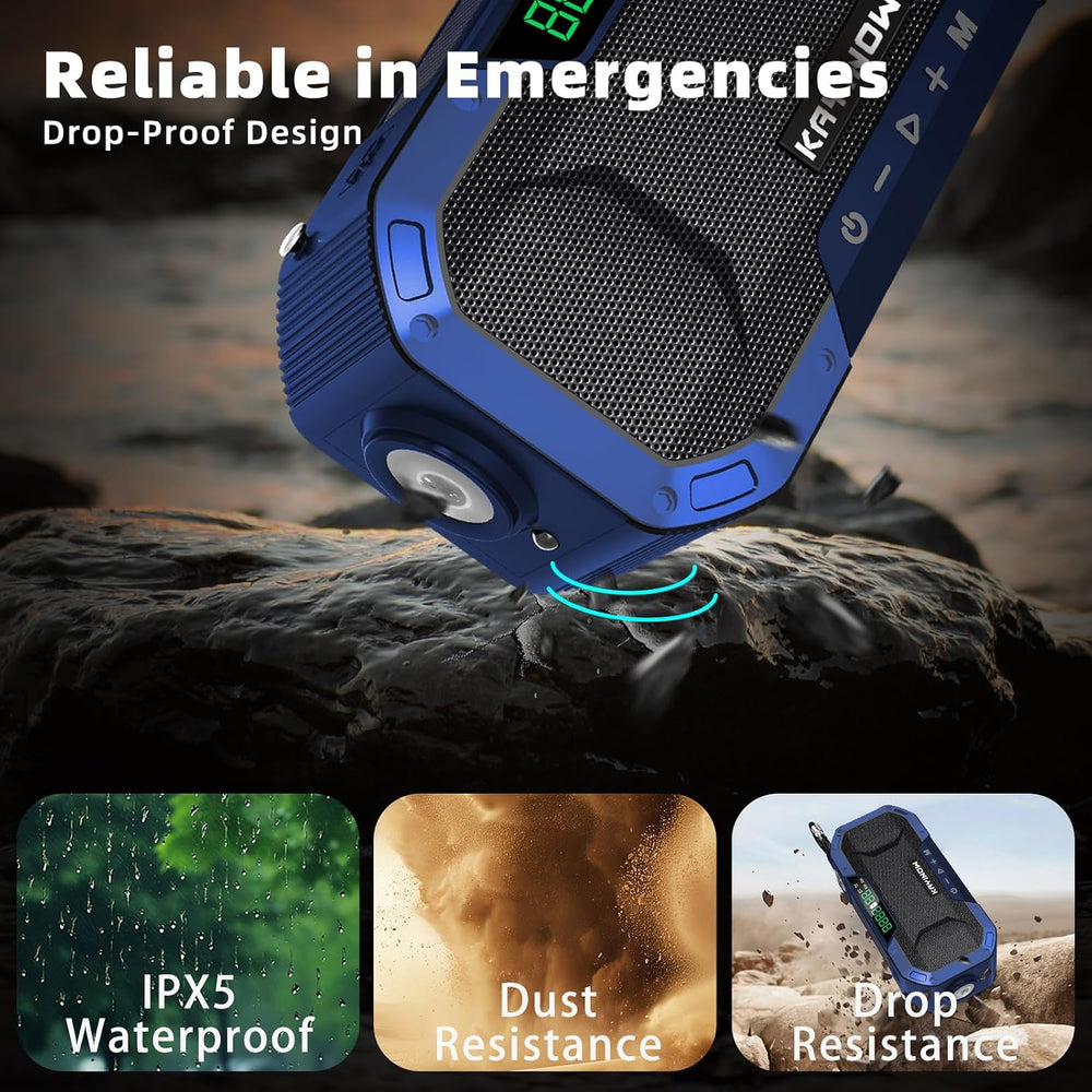 KAYINOW Emergency NOAA Weather Radio, Solar Hand Crank FM AM Radio with Bluet...