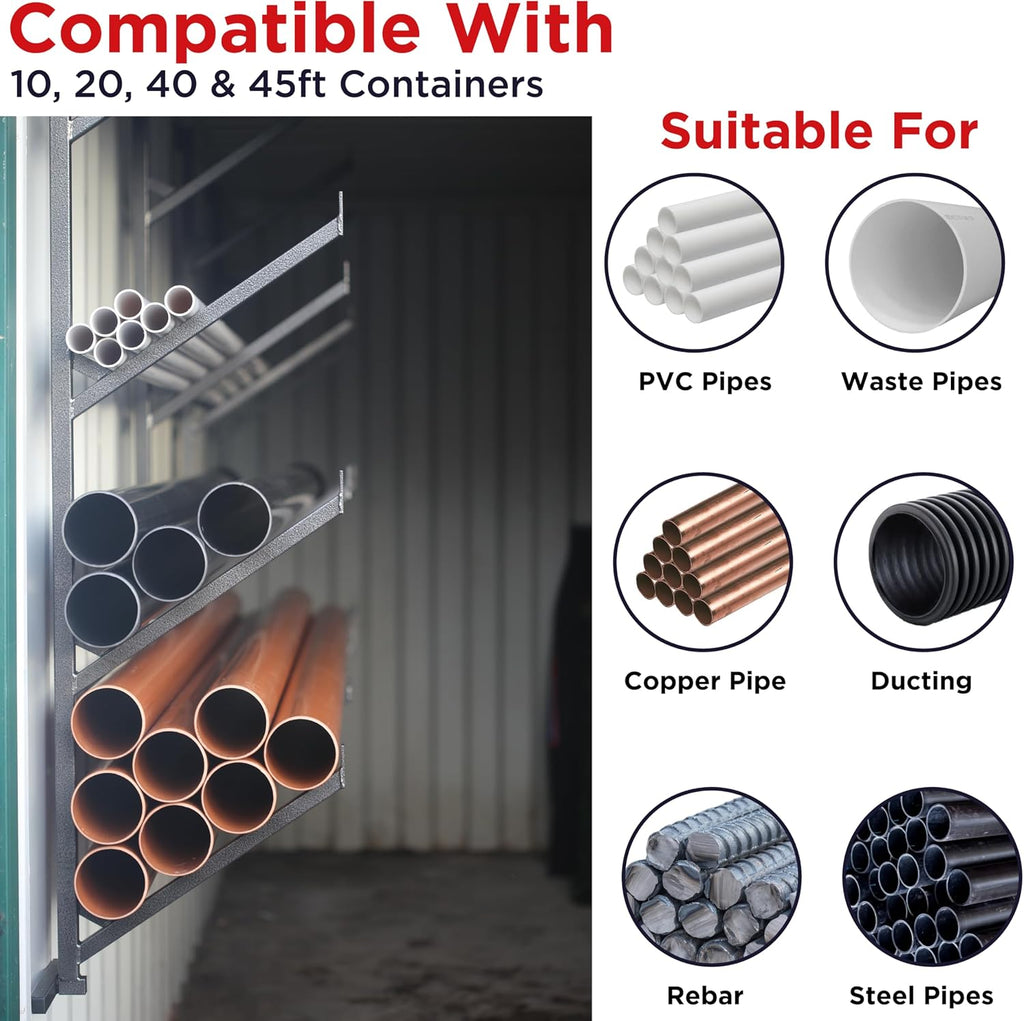 OAKMOORE Shipping Container Pipe Rack - Heavy Duty 4 Pack Shipping Container Pipe Storage Shelves for Jobsites - Conex Compatible - No Drilling Required