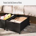 Under Bed Storage with Wheels, Wooden Under Bed Drawers On Wheels, Rolling Under Bed Shoe Storage, Space Saving, Black,Quadruple Size,90L