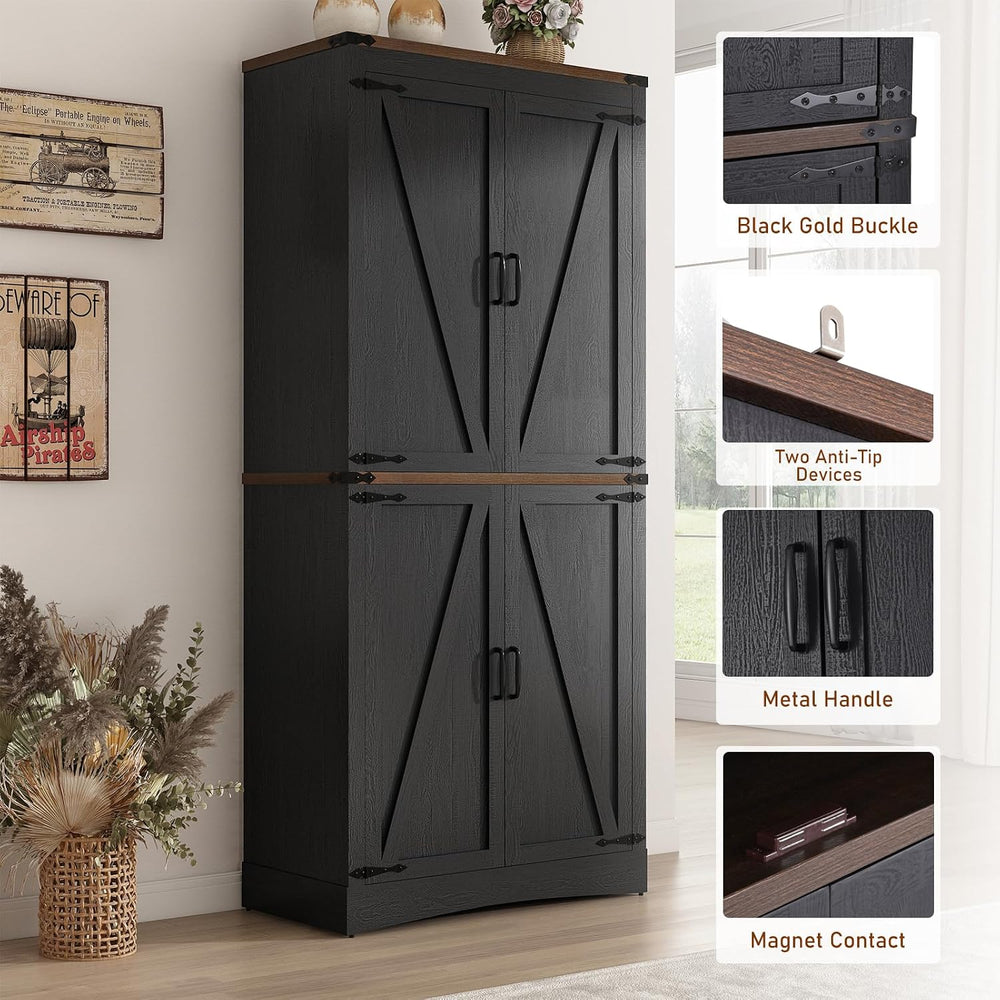 Hlivelood 71" Tall Kitchen Pantry,Farmhouse Storage Cabinet with Adjusta...