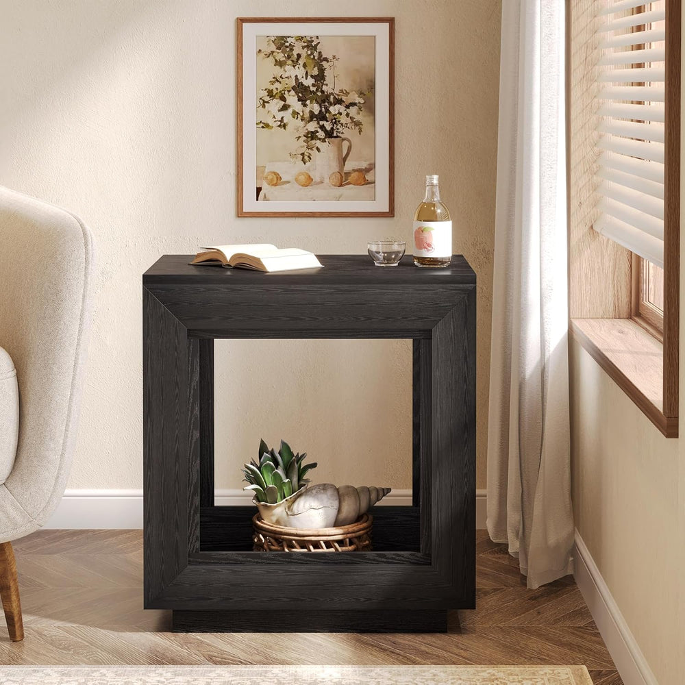 Tribesigns Rustic Brown End Table, 24" Side Table with Storage Shelf, Fa...