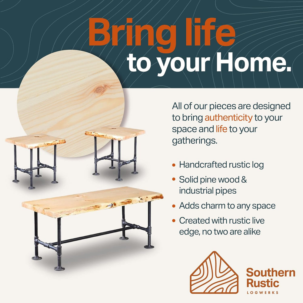 Live Edge Industrial Pipe End and Coffee Table Set of 3 – Hancrafted Rustic L...