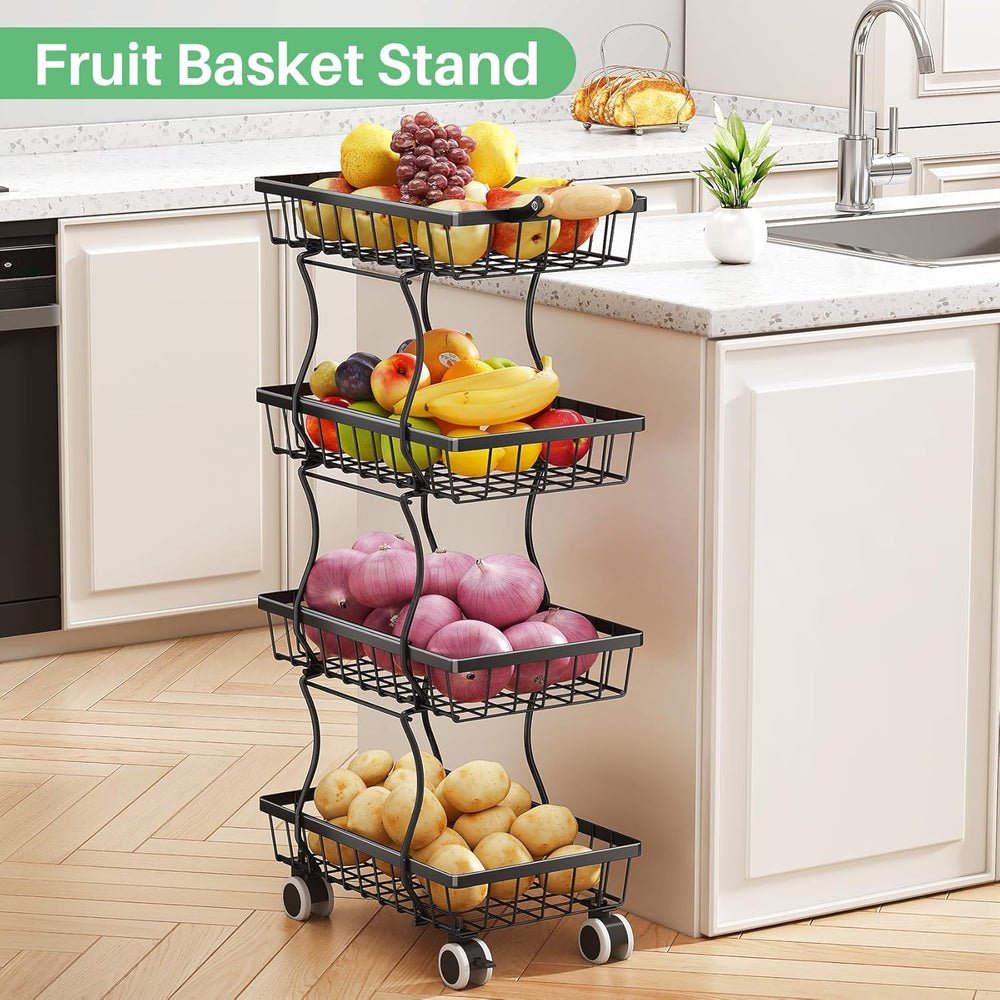 SAYZH Fruit Basket Kitchen Pantry Organizers and Storage - 4 Tier Stackable M...