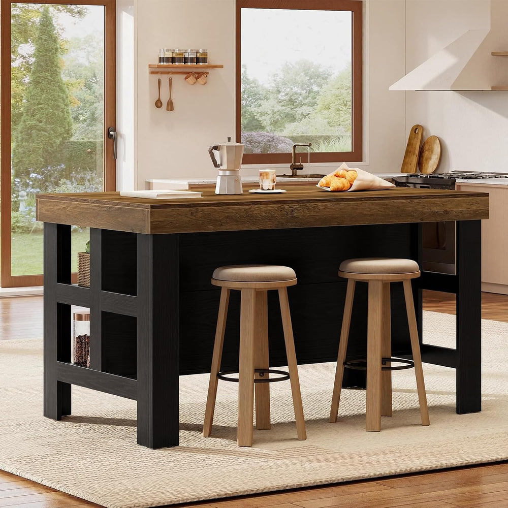 Tribesigns Kitchen Island with Storage and Seating, Farmhouse Large Stationar...