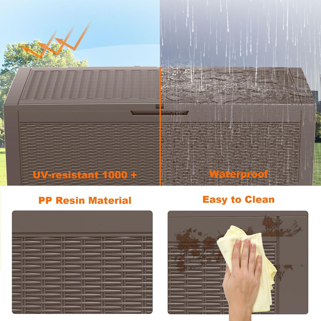 120 Gallon Resin Deck Box, Lockable Patio Outdoor Storage Box for Furniture, Garden Tools and Tools Storage, Waterproof Outside Storage Boxes - Grey