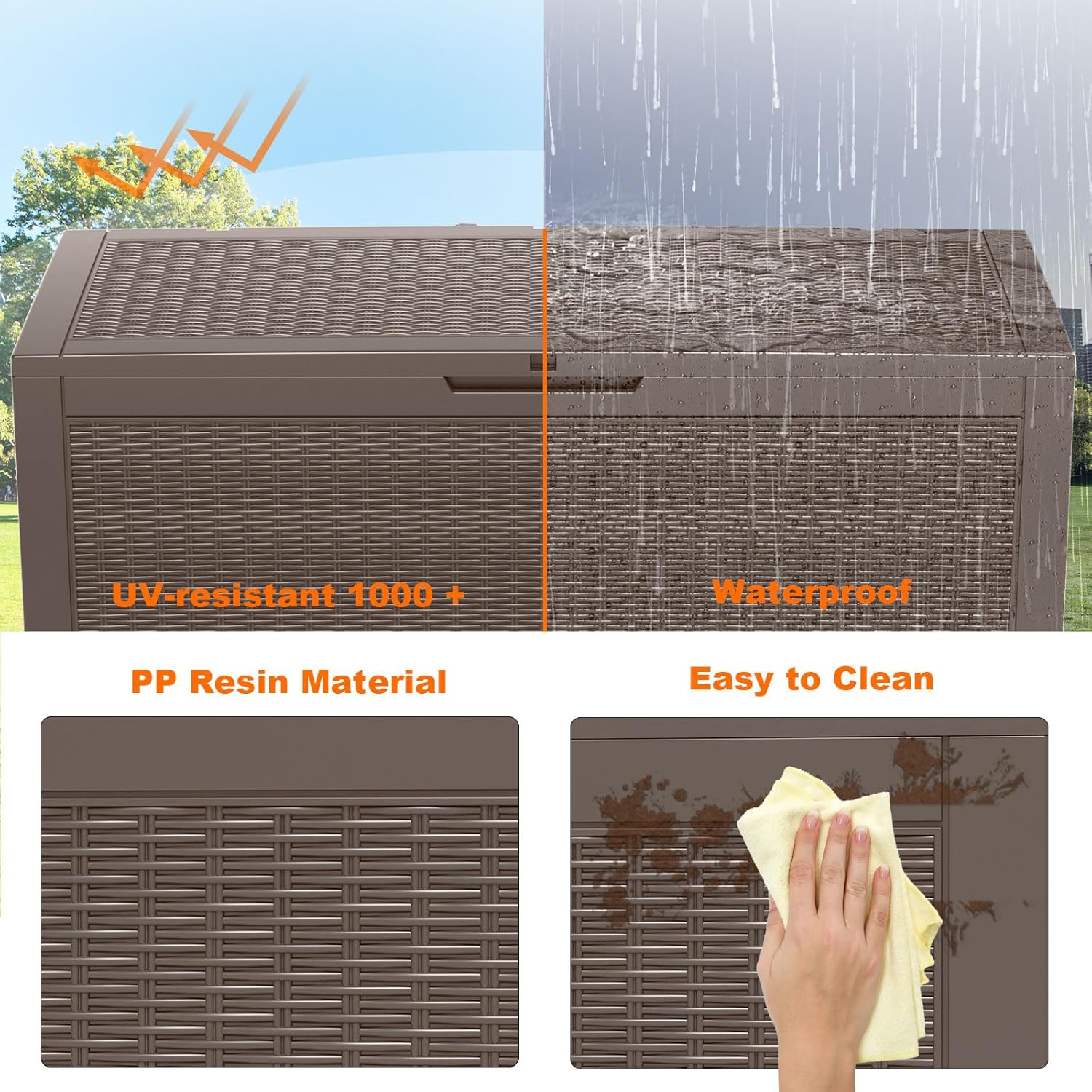 120 Gallon Resin Deck Box, Lockable Patio Outdoor Storage Box for Furniture, Garden Tools and Tools Storage, Waterproof Outside Storage Boxes - Grey