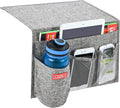 Linen 4 Pockets Bedside Caddy, Bedside Storage Organizer with Water Bottle Holde for Magazine, Remotes, Phone (Grey)