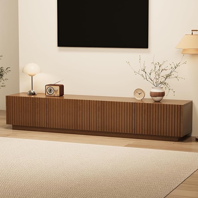86.61" Mid-Century Modern TV Stand for TVs up to 85", Walnut Entert...