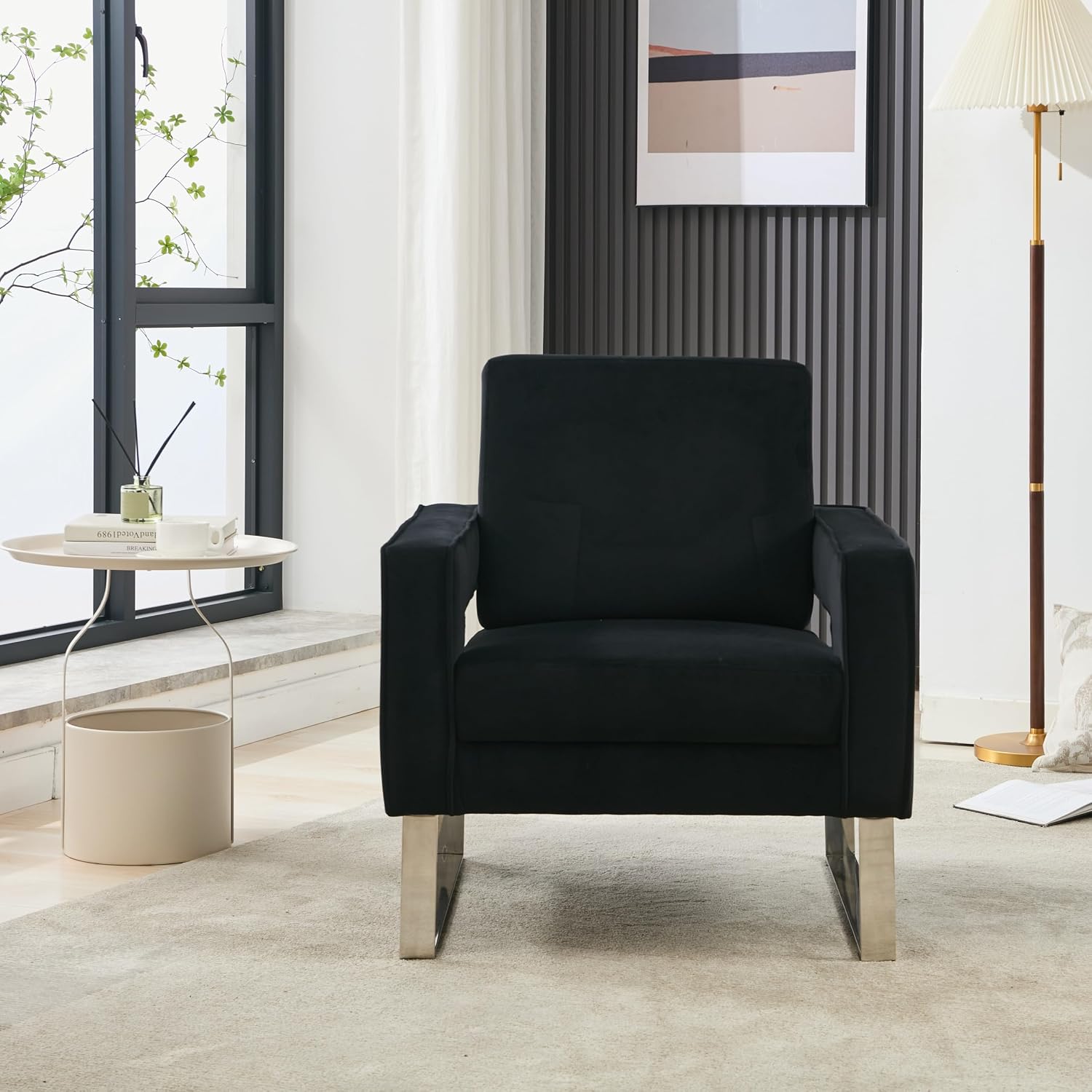 Velvet Accent Chairs Set of 2, Modern Armchair, Black | Stainless Steel Base, Soft Velvet Upholstery, Thick Padded Seat, 350 LBS Weight Capacity, For Living Room and Home Office