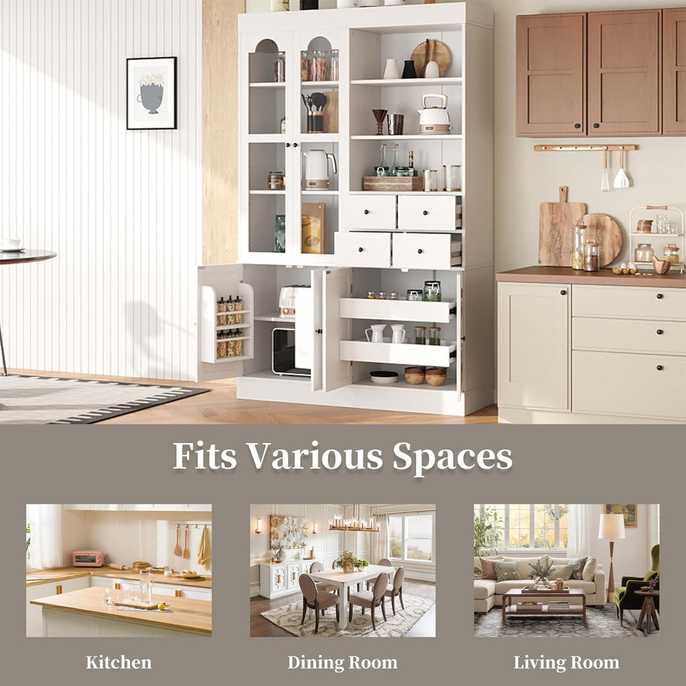 75 Inch Tall Freestanding Buffet with Hutch, Farmhouse Kitchen Pantry Cabinet...