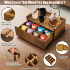 Idefair Acacia Wood Tea Box Organizer Storage Box with 5 Wooden Coasters, Tea Bags Organizer Chest Storage with Drawer, Tea Bag Box for Coffee Teabgs Countertop Display