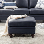HULALA HOME Genuine Leather Ottoman Coffee Table, Ottoman Foot Rest for Living Room, Navy