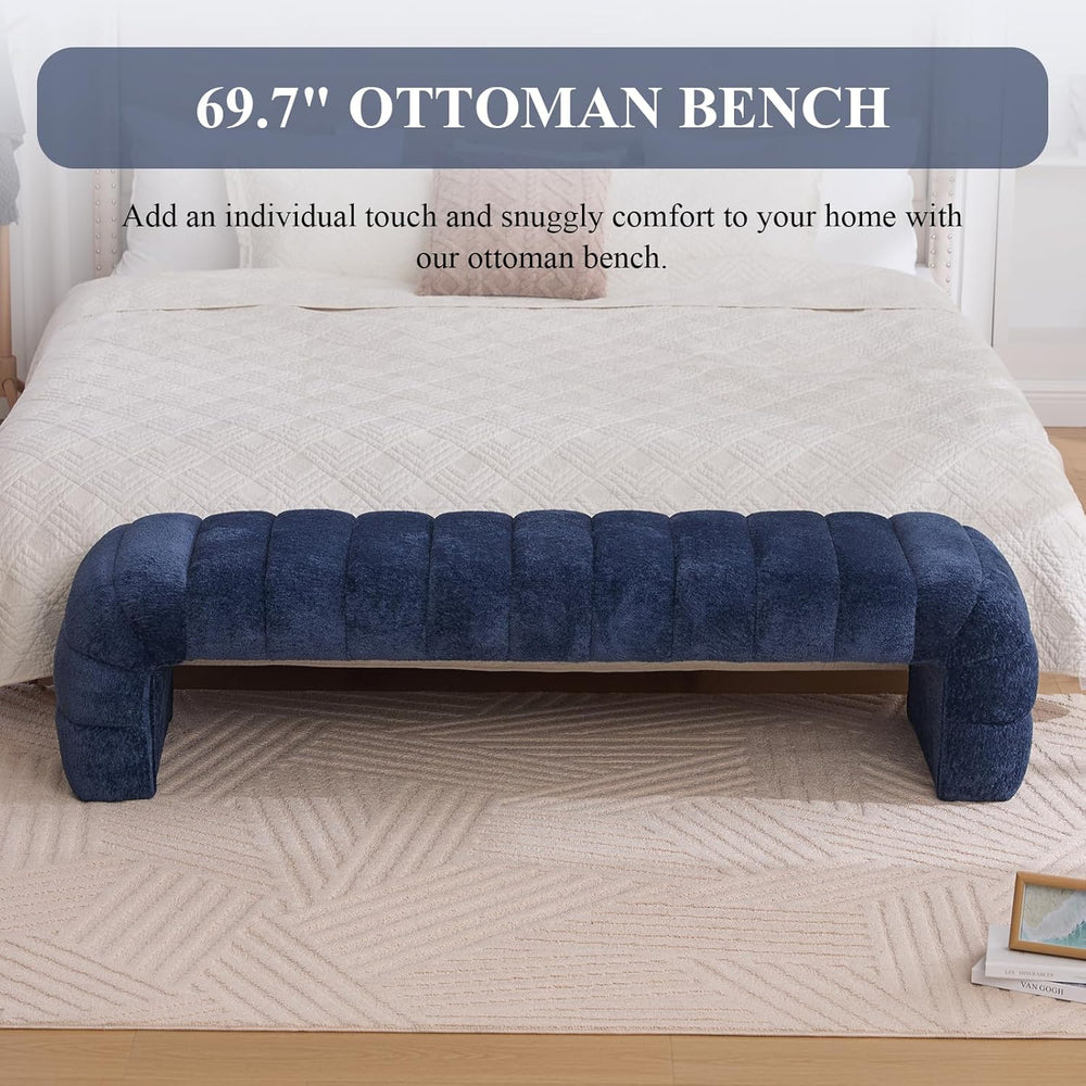 NIOIIKIT 69.7" Ottoman Bench, Teddy Upholstered Queen Size End of Bed Be...