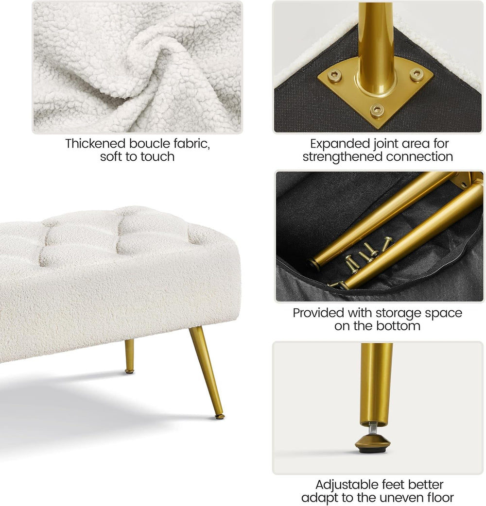 Topeakmart Dining Bench, Button-Tufted Upholstered Bench with Gold Metal Base...