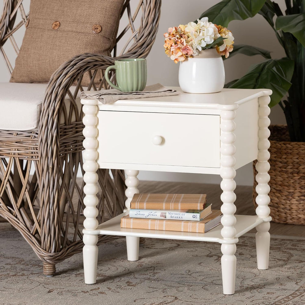 Baxton Studio Rimona End Table with Bobbin Legs - 1-Drawer Accent Table with ...