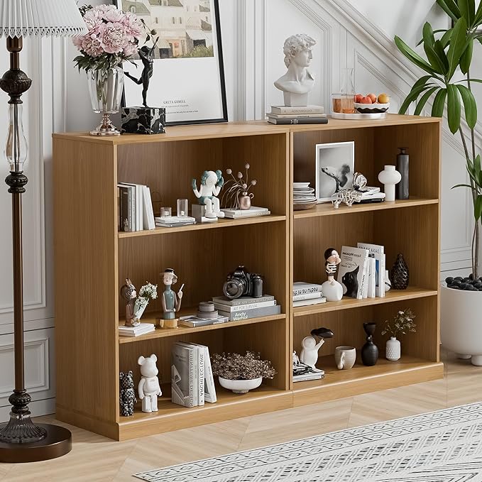 41" Wooden Bookshelf, 2 Shelves Bookcase, Modern Bookshelf with Adjustable Shelf for Home Office, Study Room, Oak