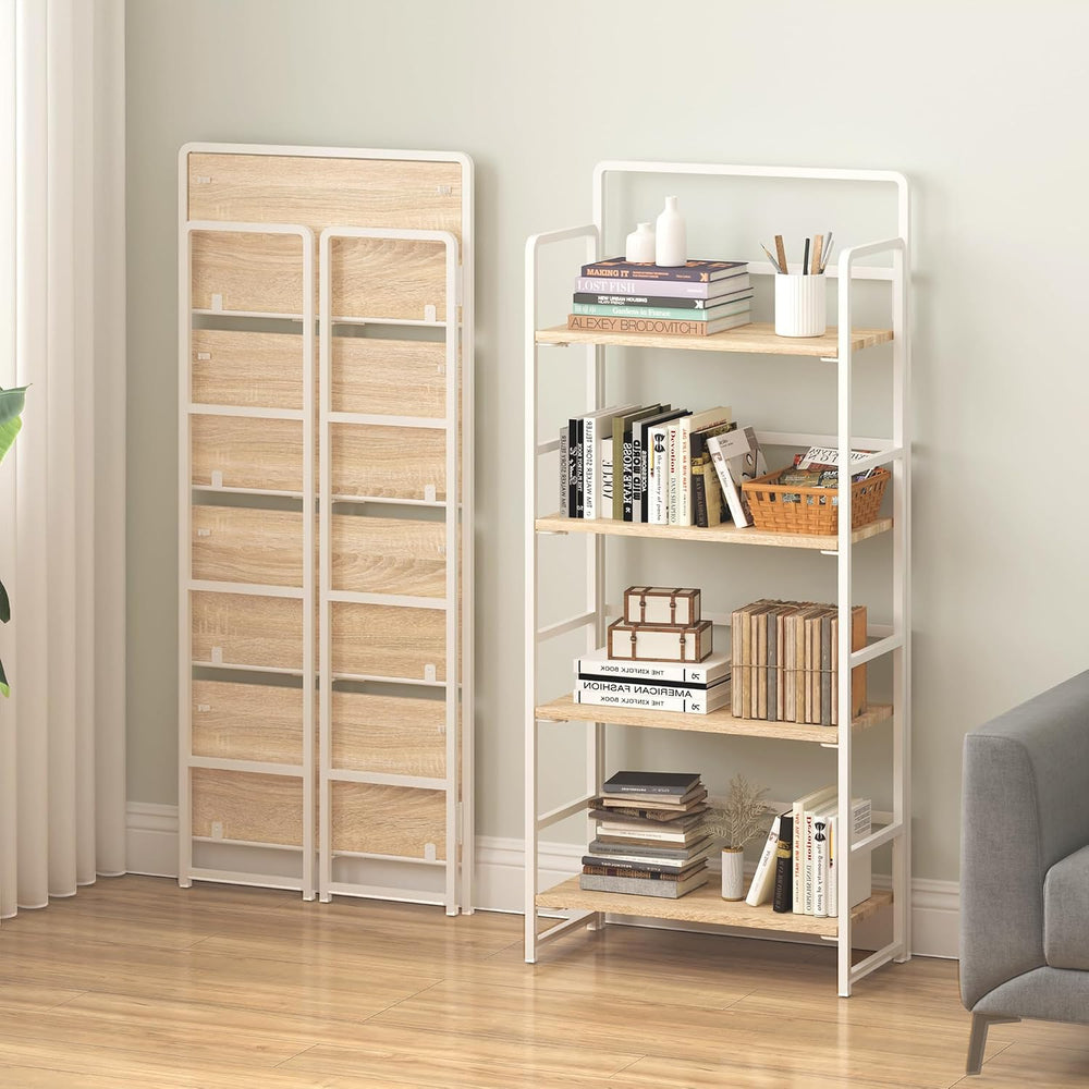 4NM No Assembly Folding Bookshelf Book Shelves, 4-Tier 54"" H Colla...