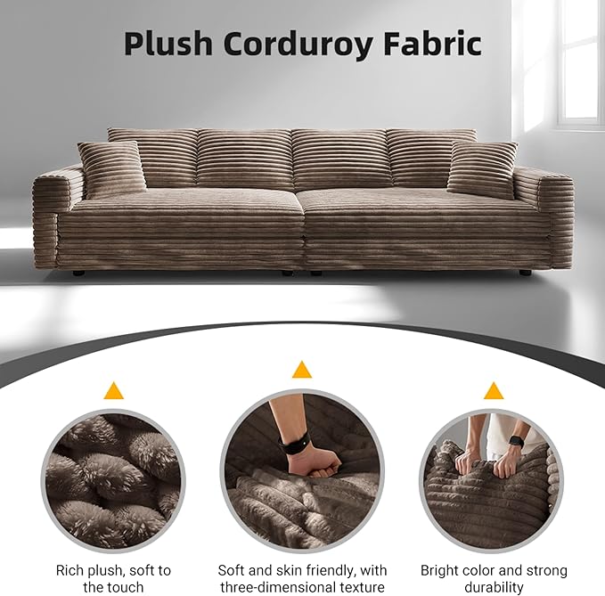 KEIKI 102.4" Sectional Couches, Modern Comfy Upholstered Sofa Cloud Couch, Deep Seat 4 Seat Sofa Set with Soft Pillows and Movable Ottoman for Living Room, Apartment, Office, Camel