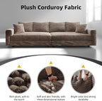 KEIKI 102.4" Sectional Couches, Modern Comfy Upholstered Sofa Cloud Couch, Deep Seat 4 Seat Sofa Set with Soft Pillows and Movable Ottoman for Living Room, Apartment, Office, Camel