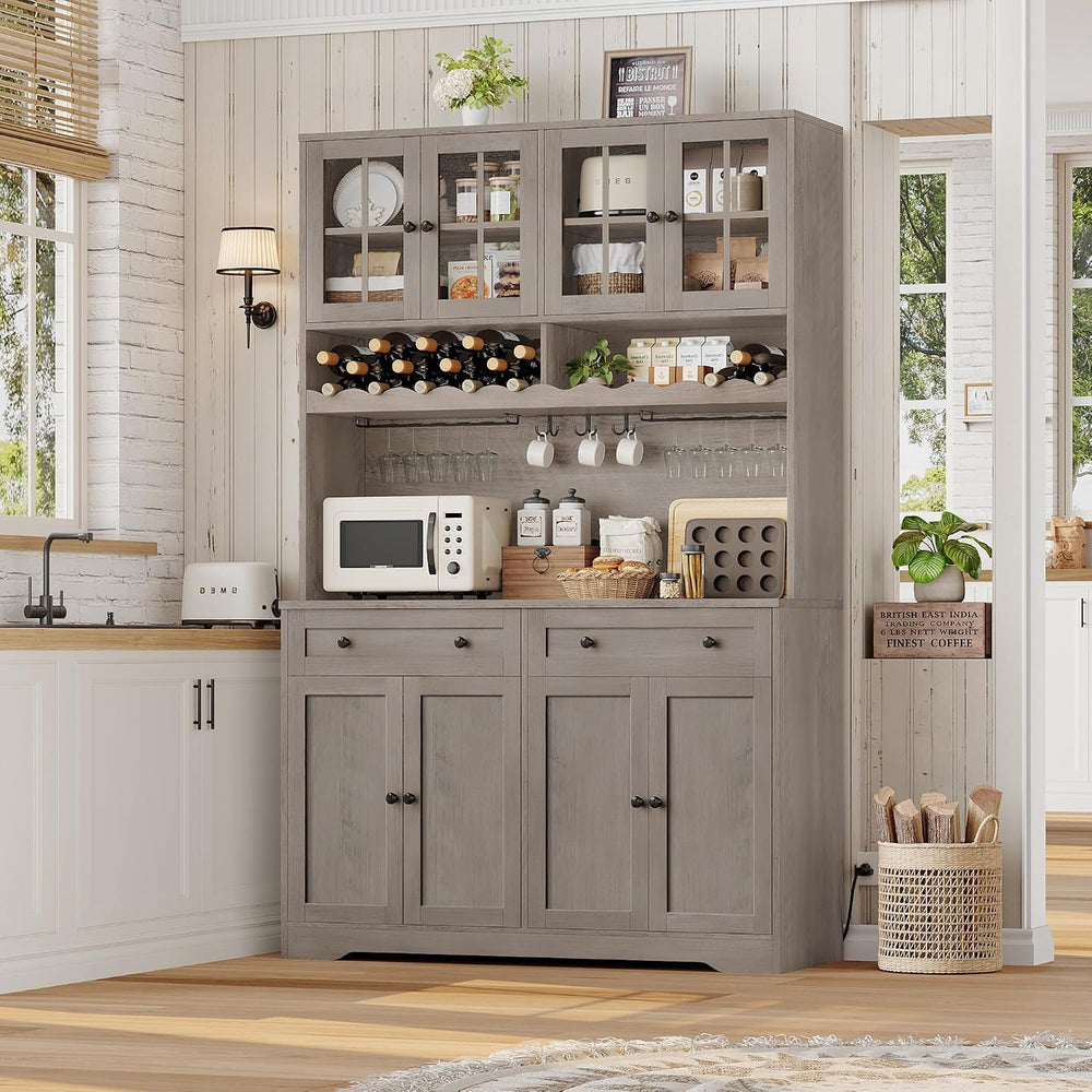 HOSTACK Kitchen Pantry Storage Cabinet, Coffee Bar Hutch Cabinet, Ash Gray | ...