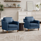 Kingfun Accent Chair Set of 2, Living Room Chairs, Faux Leather Reading Armchair, Mid Century with Solid Wood Foot, Upholstered Modern Decor for Bedroom, Apartment