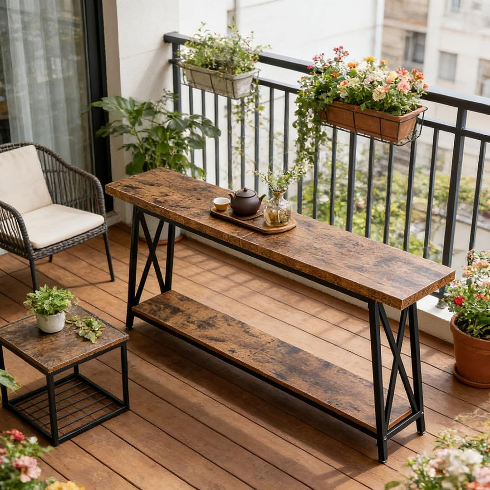Entryway Table with Solid Wood Tabletop 2 Tier Console Table Farmhouse Wooden...