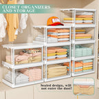 Clear Storage Bins with Lids,4 Tier Plastic Bins with Wheels,Stackable Storage Bin,Closet Organizers Box for Bedroom,Living Room,Toy,23 QT Folding Box with Magnetic door