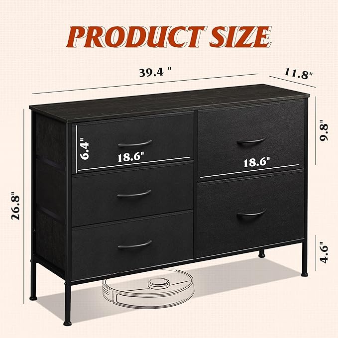 WLIVE Dresser for Bedroom with 5 Drawers, Wide Bedroom Dressers with Drawer O...