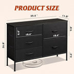 WLIVE Dresser for Bedroom with 5 Drawers, Wide Bedroom Dressers with Drawer Organizers, Chest of Drawers, Fabric Dresser for Living Room, Closet, Hallway, Charcoal Black