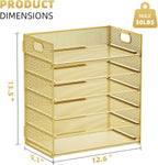 Marbrasse 2 Pack Desk Organizer with Handle, 6 Tier Paper Letter Tray, Mesh Desk File Organizer for Office, School and Home - Gold