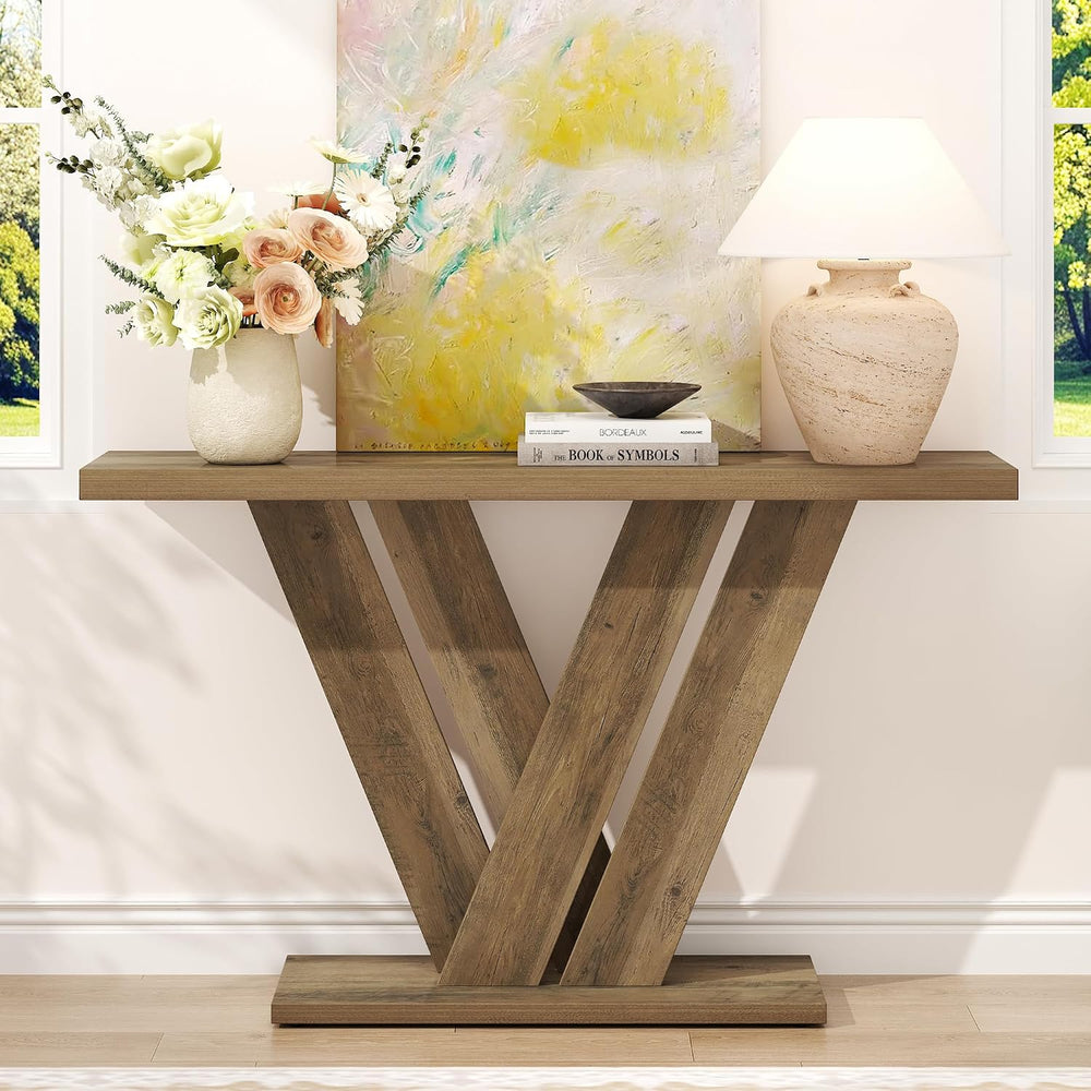 51" Console Table, V-Shaped Entryway Table, Wood Sofa Table Behind Couch...