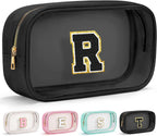 YOOLIFE Initial Travel Makeup Bag Pouch, Clear Toiletry Bag for Women Travel Accessories Cosmetic Bag Skin Care for Teen Make Up Bags Birthday Gifts for Women Unique Teacher Mom Friends Gifts Black R
