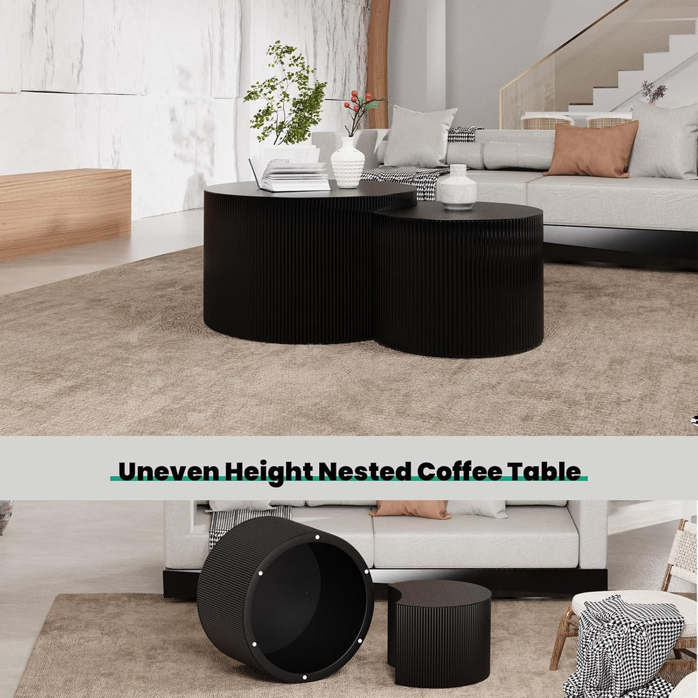 Nesting Coffee Table for Living Room, Round Coffee Table Set of 2 Drum Nestin...