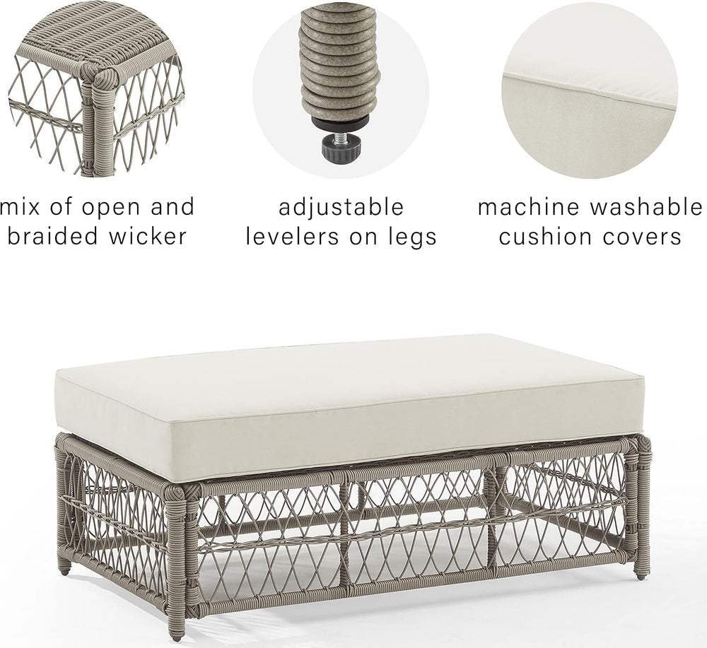 Crosley Furniture Thatcher Wicker Coffee Table and Ottoman Foot Rest for Porc...
