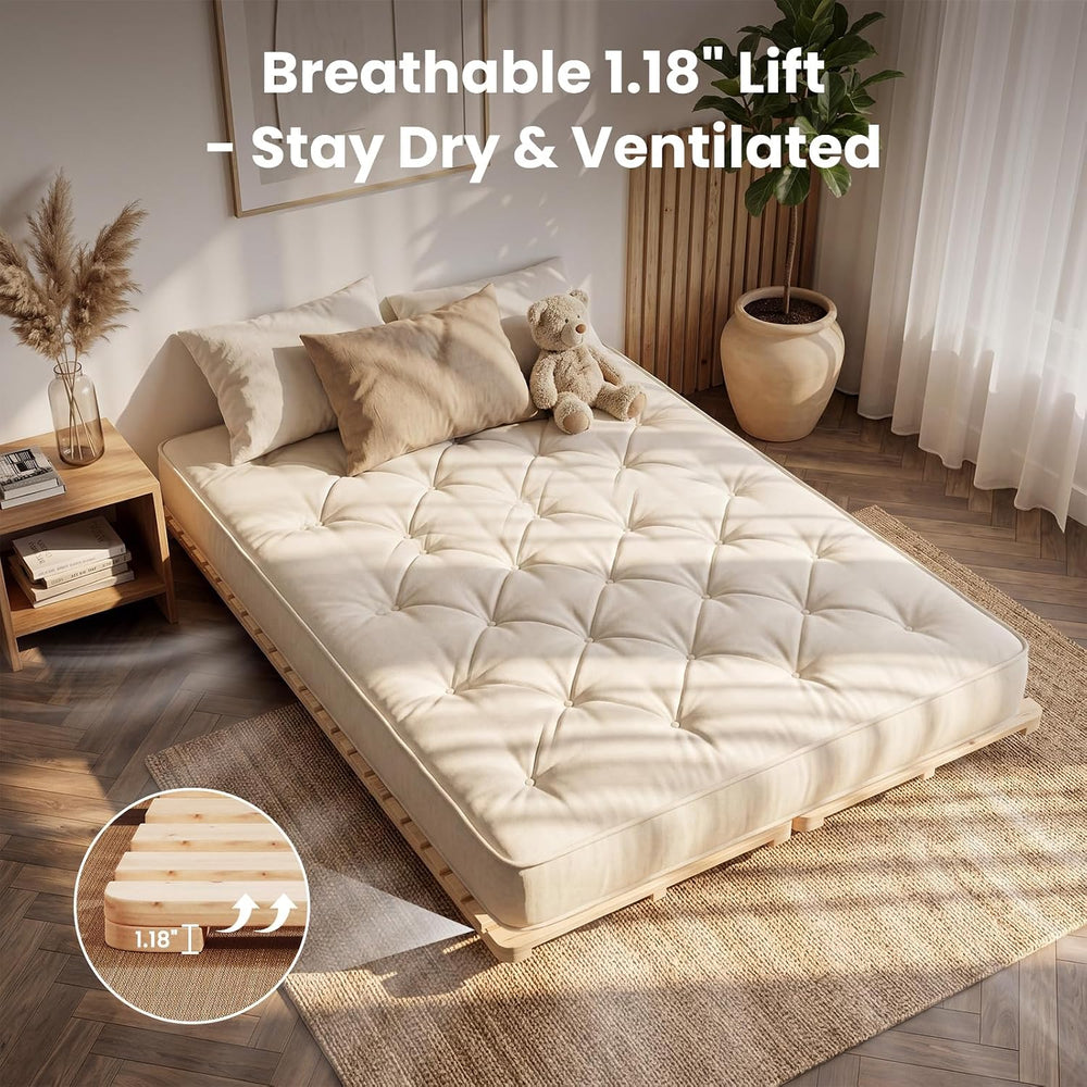 Floor Bed Frame, Foldable Japanese Tatami Bed Frame for Futon Mattress | Soli...