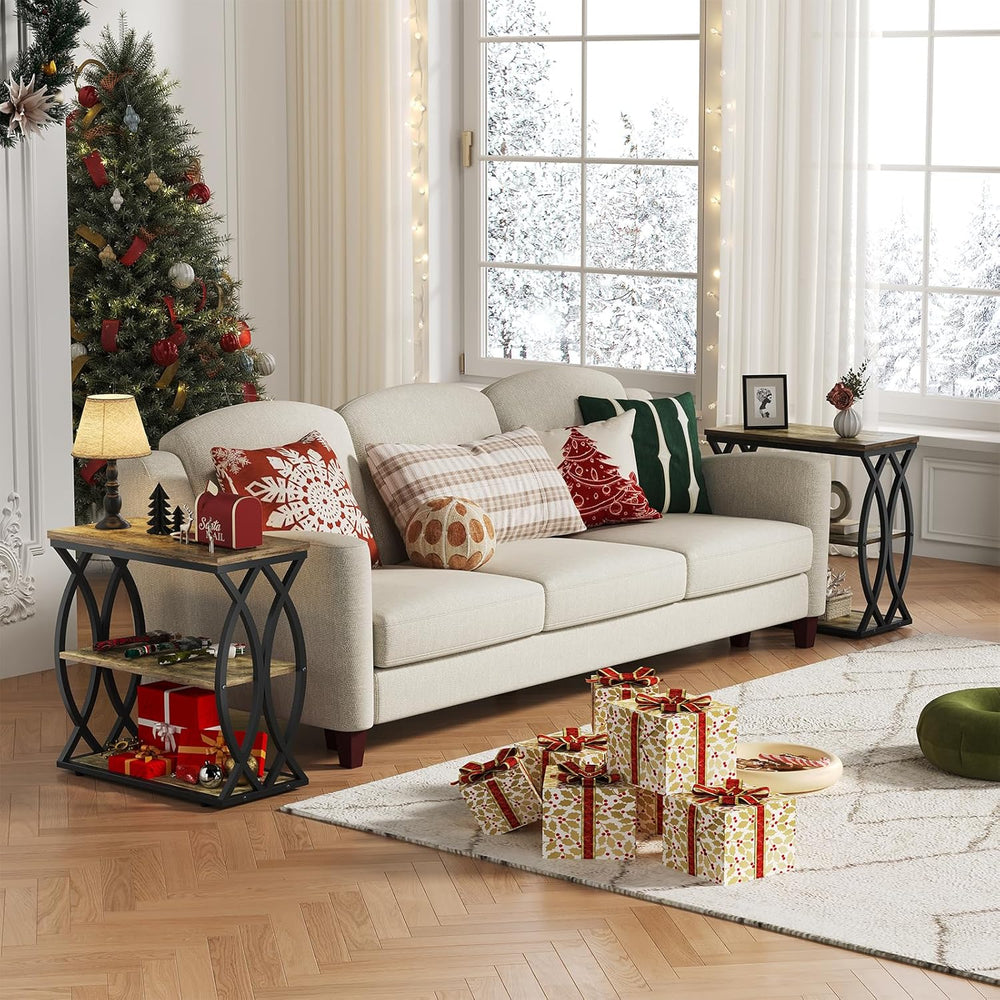 End Table, Narrow Side Table, 3-Tier End Table with Metal Frame, Living Room ...