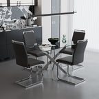 5 Piece Dining Table Table Set, Modern Tempered Glass Dining Table Set for 4 Kitchen Table Set with 4 Upholstered Chairs for Kitchen Dining Room (Sliver Table with Dark Grey Chairs)
